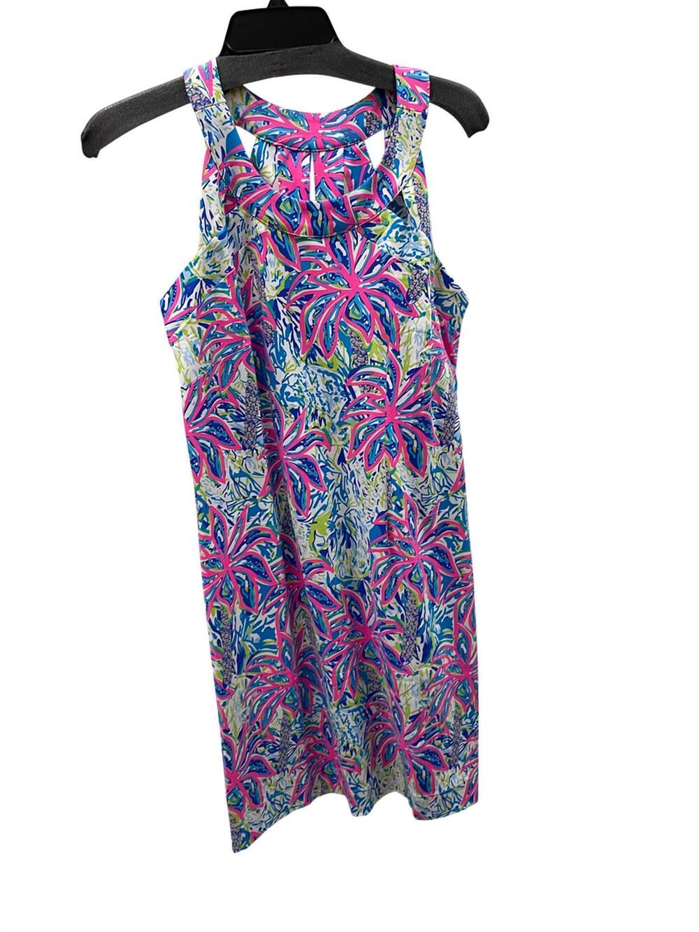 NEW LULU-B tropical sleeveless cutout dress in floral blue multi
